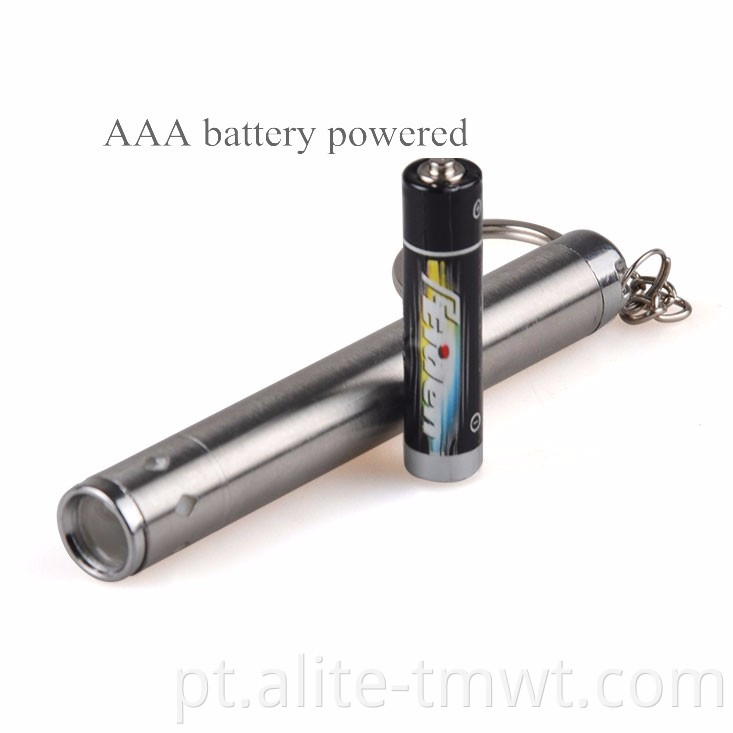 Lanterna pequena com bateria AAA de aço inoxidável com corrente de chave